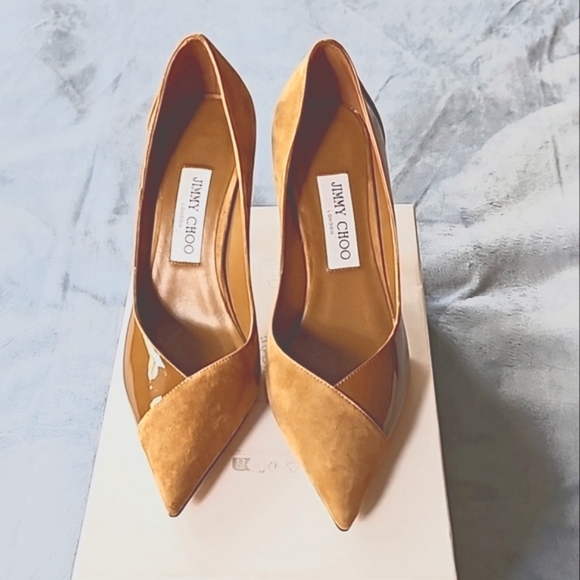 JIMMY CHOO Cass 95mm Patent Leather and Suede Pumps - Picture 6 of 15